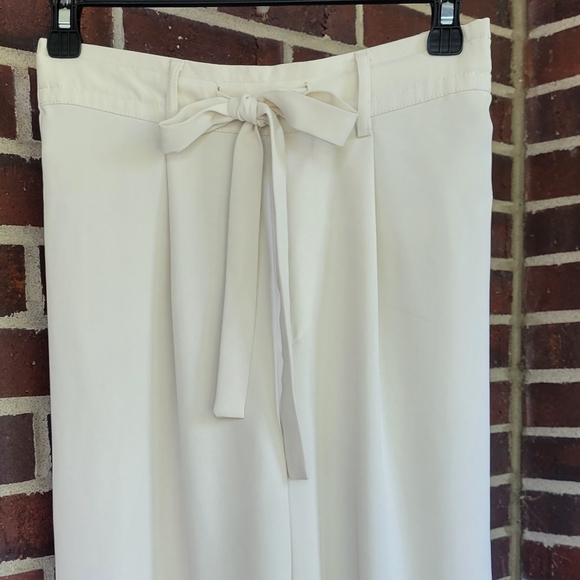 Cream Palazzo Pants High Waisted Rise Wide Leg Belted Pleated A New Day XS - Picture 3 of 6